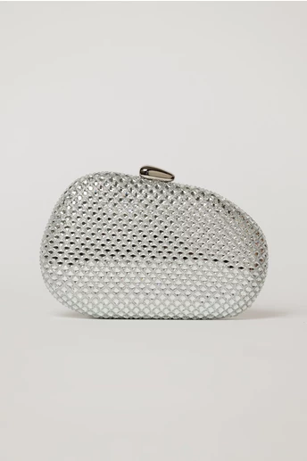 Clutch elegant argintiu cu cristale stralucitoare