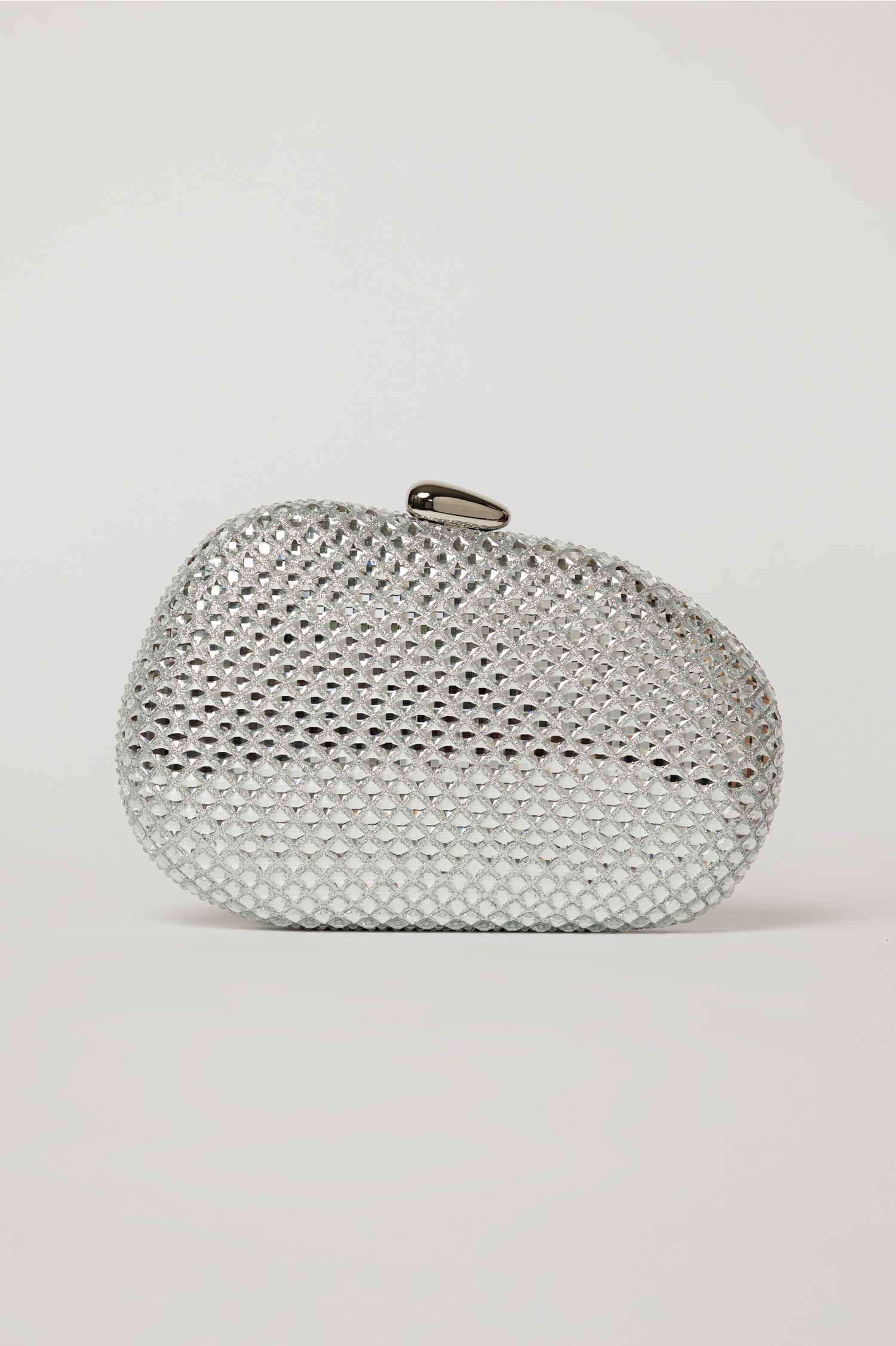 Clutch elegant argintiu cu cristale stralucitoare