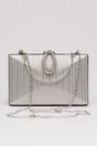 Clutch elegant argintiu cu design geometric, 2, dyfashion.ro