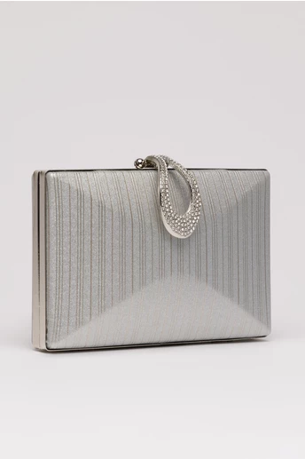 Clutch elegant argintiu cu design geometric