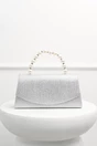 Clutch elegant argintiu cu glitter si maner din perle, 1, dyfashion.ro