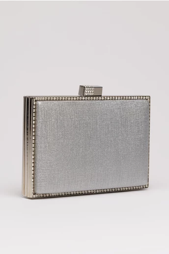 Clutch elegant argintiu cu pietricele stralucitoare