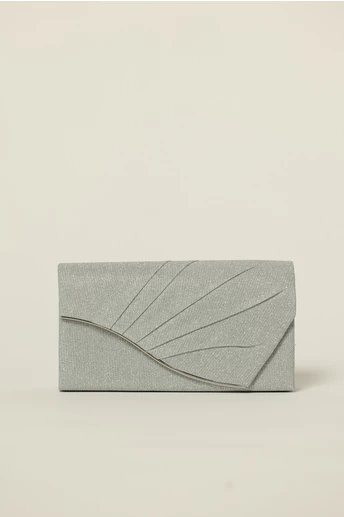 Clutch elegant argintiu cu pliuri si glitter