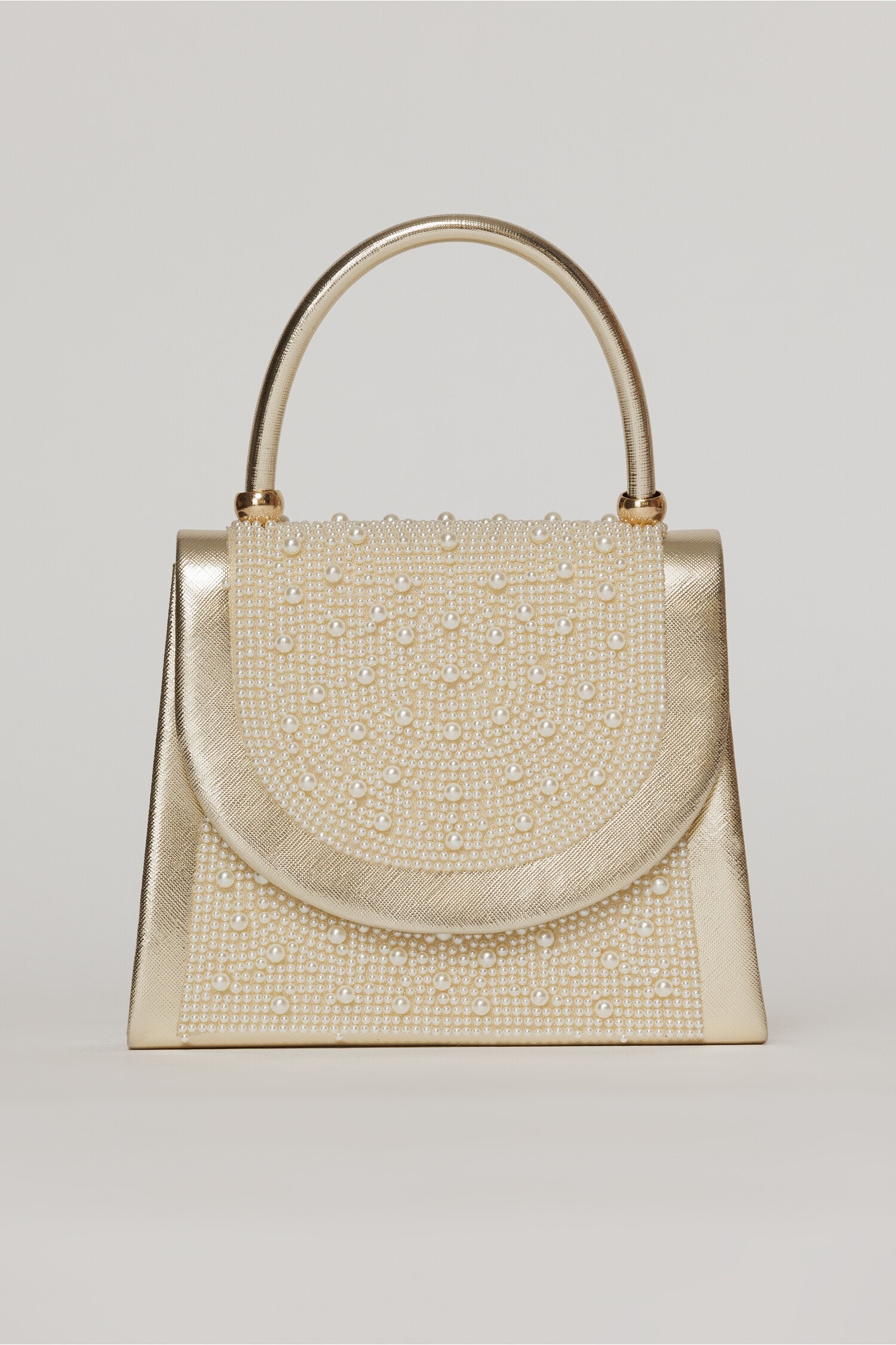 Clutch elegant auriu decorat cu perle si margele
