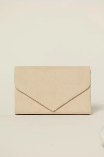 Clutch elegant bej cu textura fina