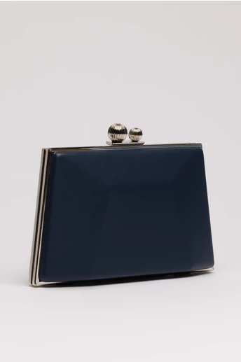 Clutch elegant bleumarin cu rama metalica