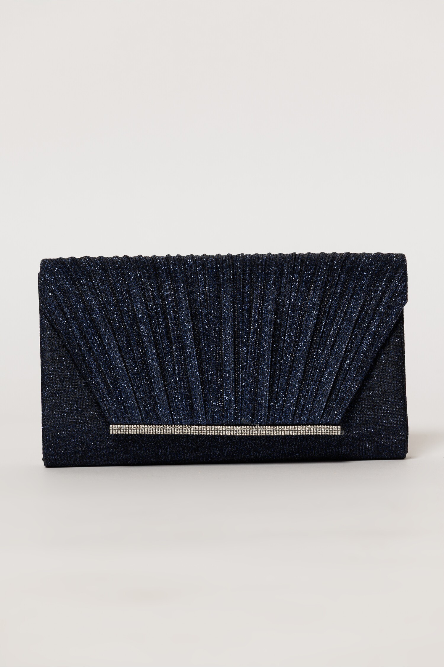 Clutch elegant bleumarin din lurex si detalii plisate