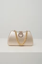 Clutch elegant din fir lurex auriu cu inchidere metalica cu strasuri