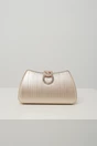 Clutch elegant din fir lurex auriu cu inchidere metalica cu strasuri