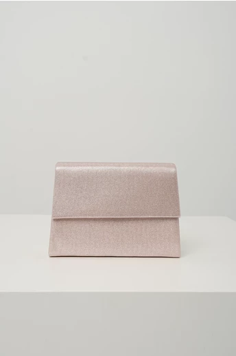 Clutch elegant din glitter sampanie cu forma patrata