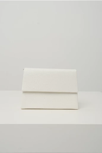 Clutch elegant din glitter alb cu forma patrata