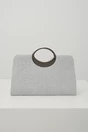 Clutch elegant din glitter argintiu cu maner rotund metalic