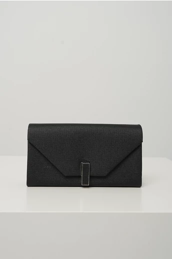 Clutch elegant din glitter negru cu inchidere metalica