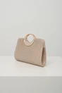 Clutch elegant din glitter sampanie cu maner rotund metalic