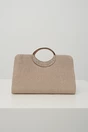 Clutch elegant din glitter sampanie cu maner rotund metalic