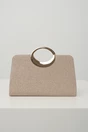Clutch elegant din glitter sampanie cu maner rotund metalic