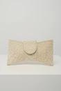 Clutch elegant din perlute metalice auriu in forma de funda