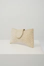 Clutch elegant din perlute metalice auriu in forma de funda