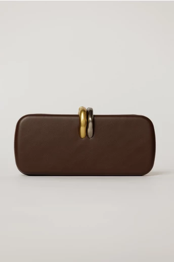 Clutch elegant maro inchis cu inchidere metalica dubla