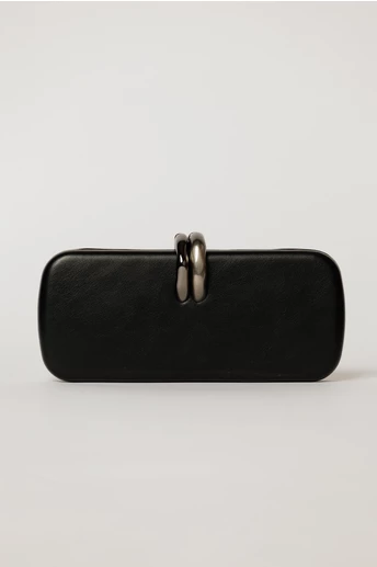 Clutch elegant negru cu inchidere metalica dubla