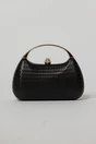 Clutch elegant negru cu maner auriu si design structurat, 2, dyfashion.ro