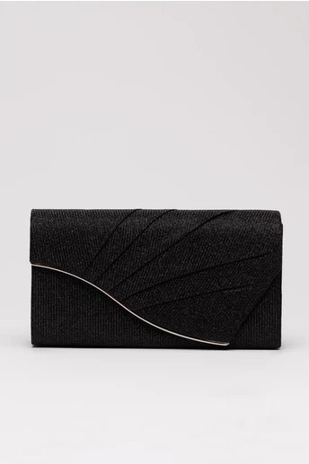 Clutch elegant negru cu pliuri si glitter