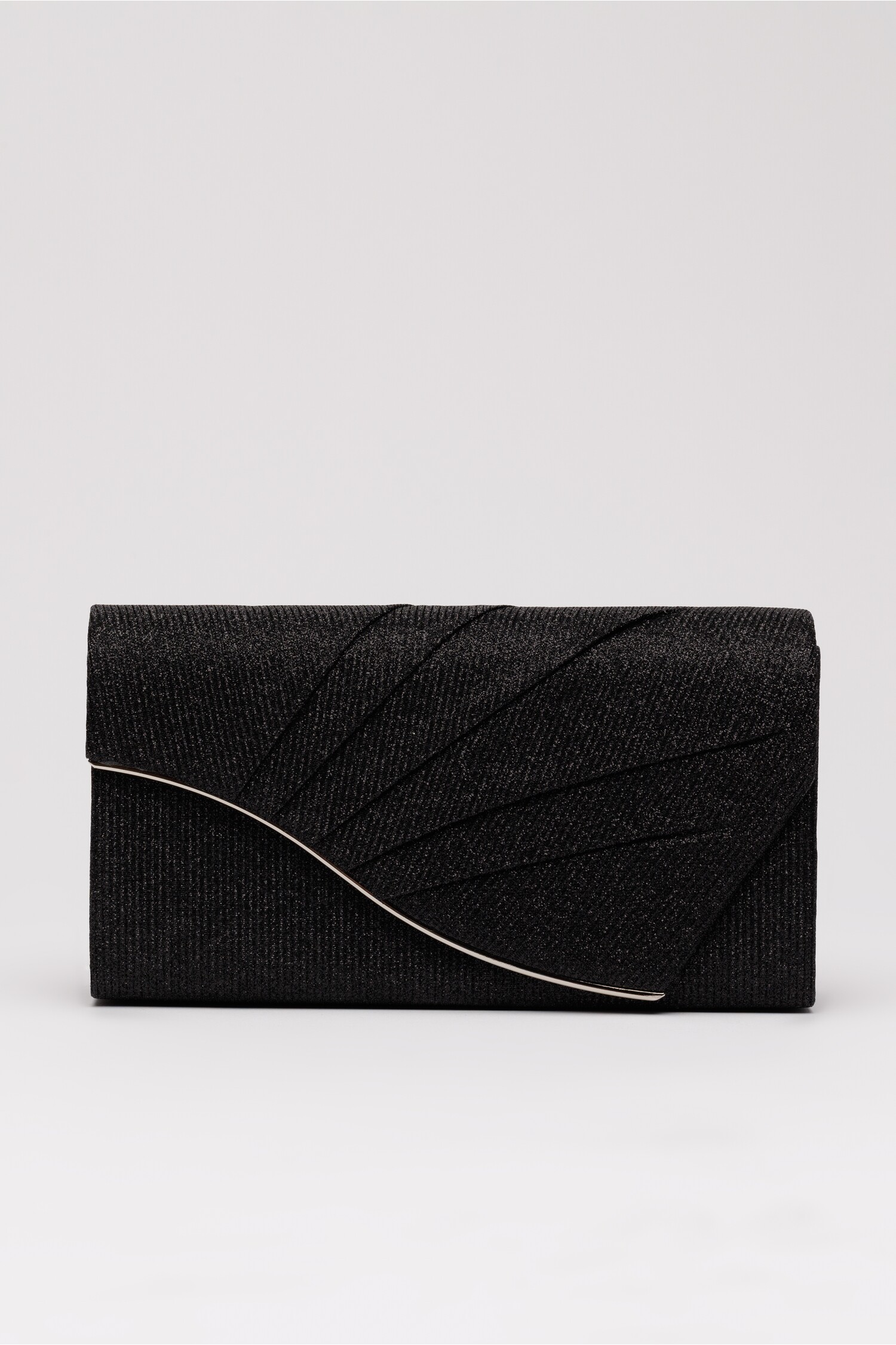 Clutch elegant negru cu pliuri si glitter