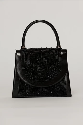 Clutch elegant negru decorat cu perle si margele