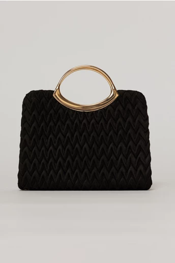 Clutch elegant negru din piele ecologica intoarsa cu design modern