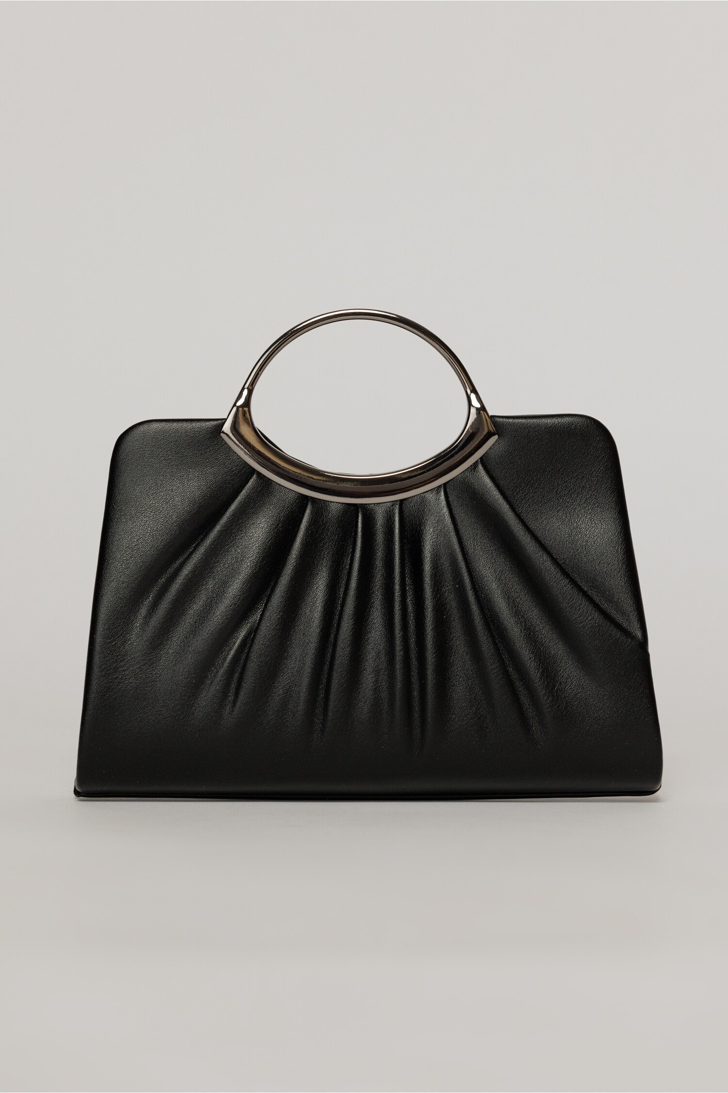 Clutch elegant negru din piele ecologica si maner metalic rotund