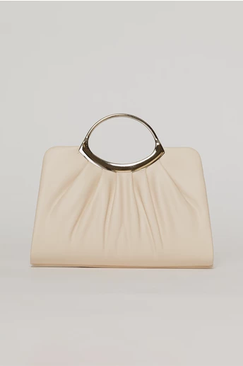 Clutch elegant nude din piele ecologica si maner metalic rotund