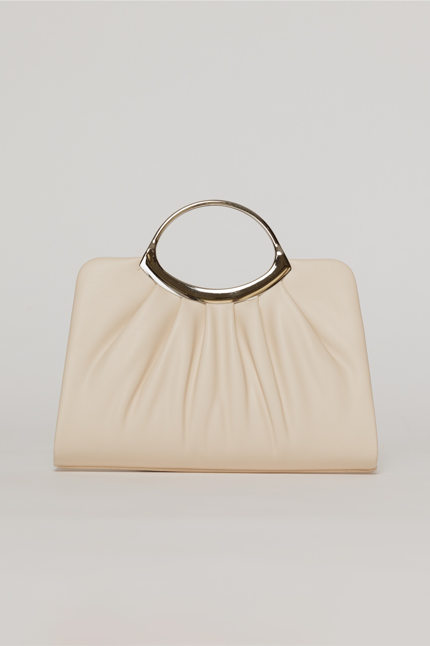 Clutch elegant nude din piele ecologica si maner metalic rotund