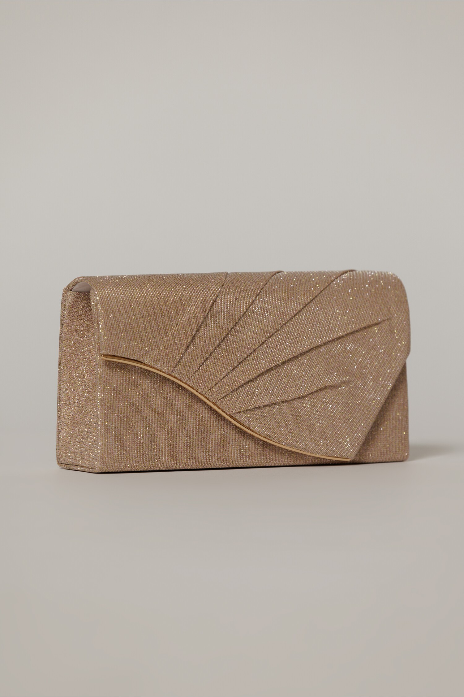 Clutch elegant rose cu pliuri si glitter