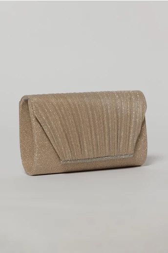 Clutch elegant rose din lurex si detalii plisate