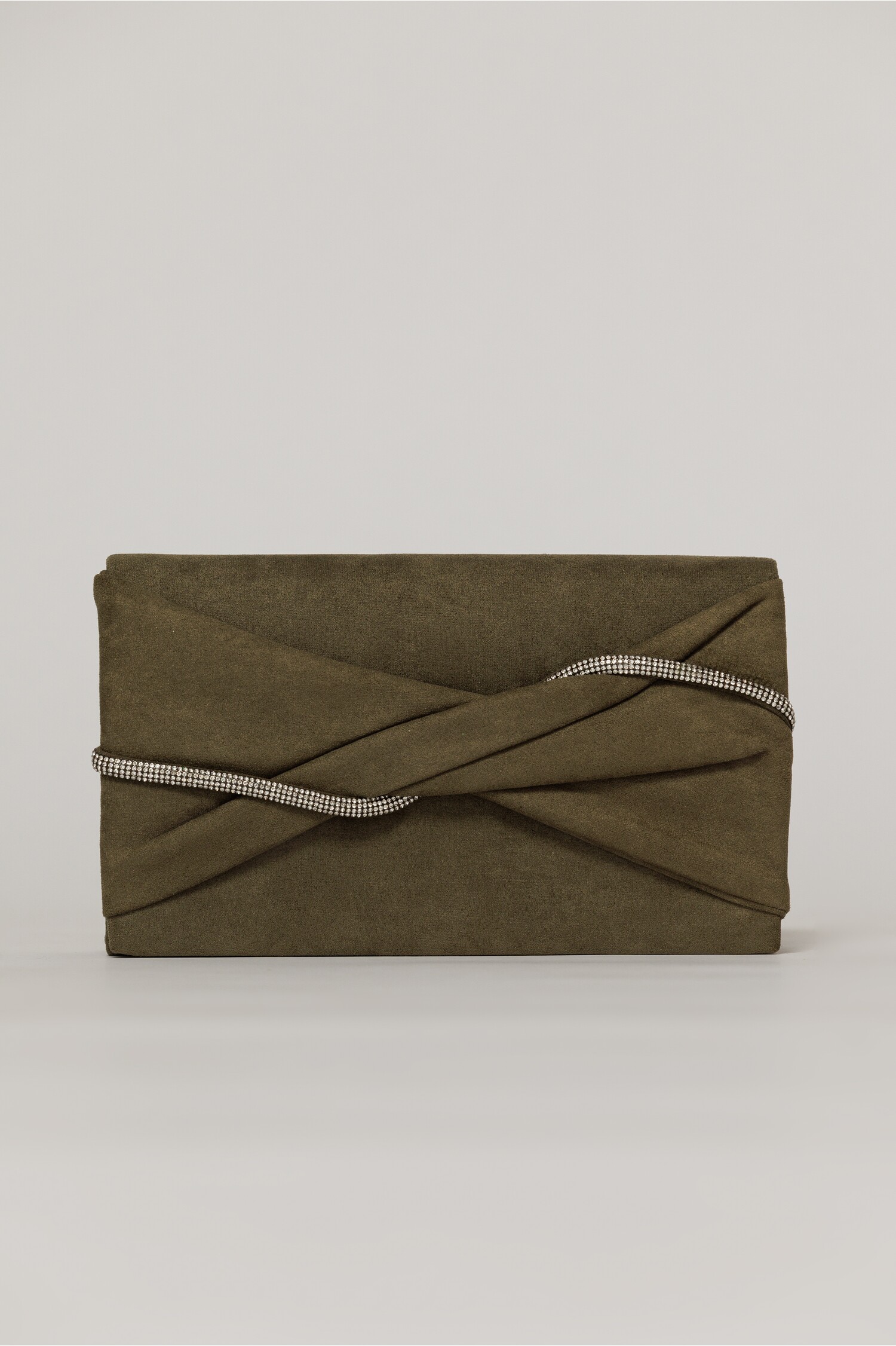 Clutch kaki elegant cu clapeta design impletit si detalii stralucitoare