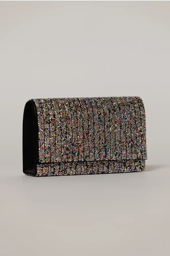 Clutch multicolor dreptunghiular acoperit cu pietre stralucitoare