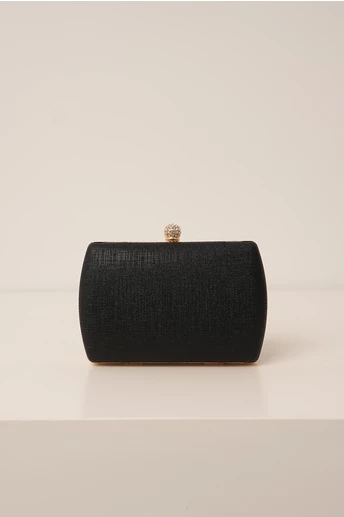 Clutch negru cu fir lurex si inchidere metalica cu strasuri