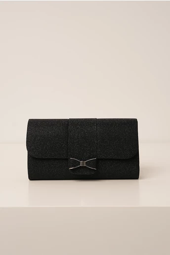 Clutch negru cu glitter si funda