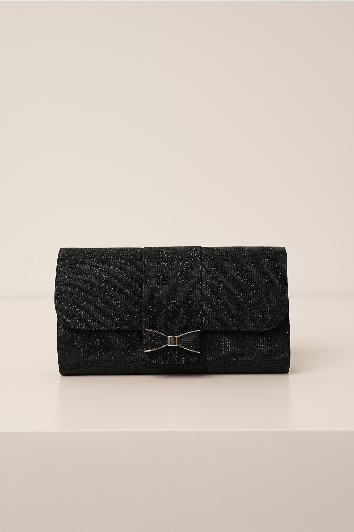 Clutch negru cu glitter si funda