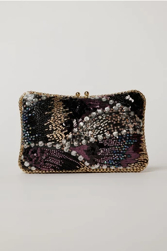 Clutch negru de ocazie cu margele si paiete