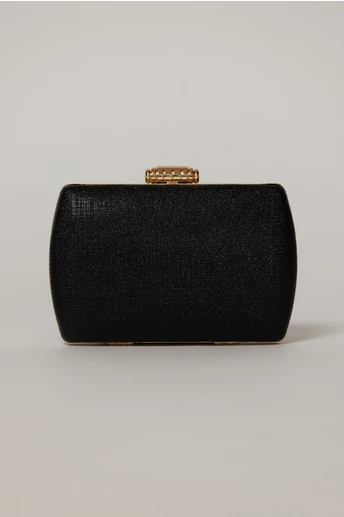 Clutch negru din material textil stralucitor