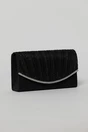 Clutch negru elegant cu clapeta curbata si detalii plisate, 1, dyfashion.ro