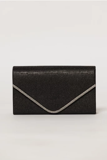 Clutch negru elegant cu clapeta decorata cu strasuri