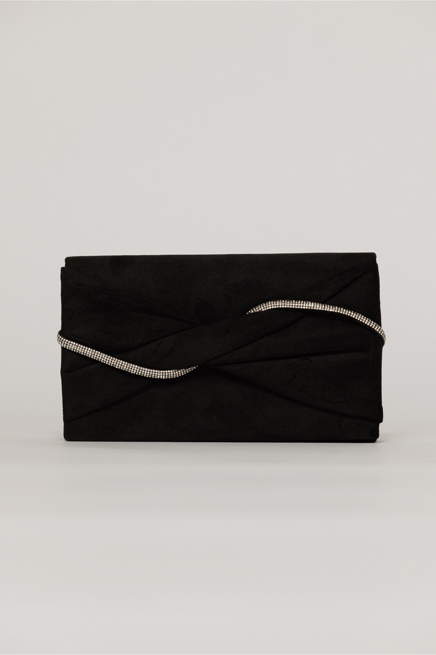 Clutch negru elegant cu clapeta design impletit si detalii stralucitoare albe