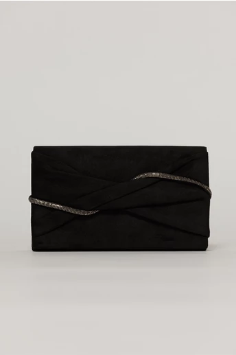 Clutch negru elegant cu clapeta design impletit si detalii stralucitoare gri