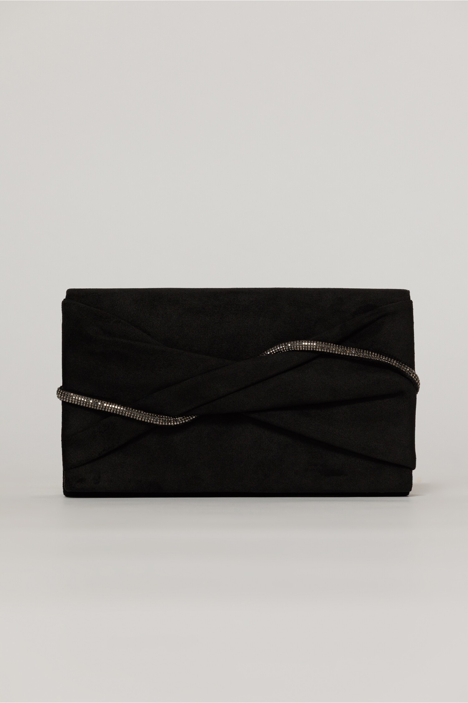 Clutch negru elegant cu clapeta design impletit si detalii stralucitoare gri