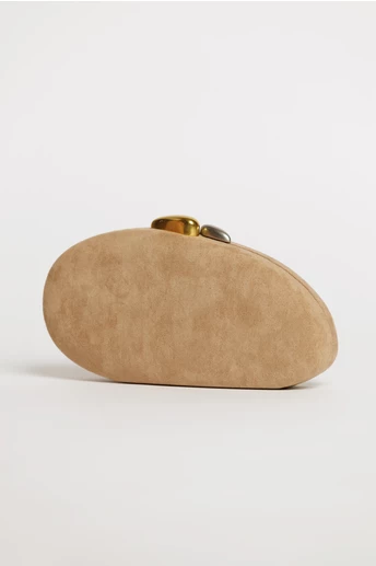 Clutch oval bej din material catifelat