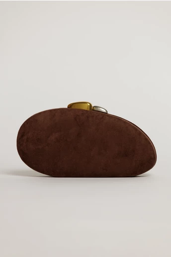 Clutch oval maro din material catifelat