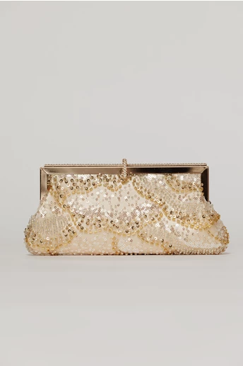 Clutch plic auriu cu paiete si margele
