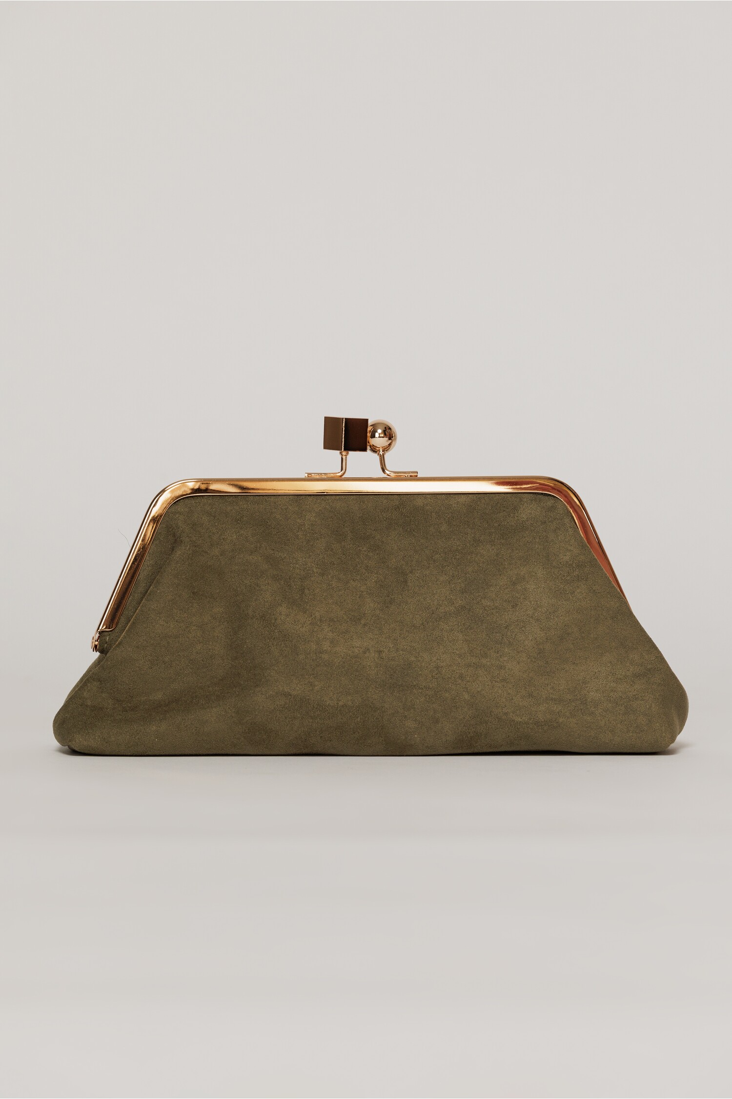 Clutch plic kaki catifelat cu inchidere metalica aurie